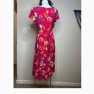 LOFT Vibrant Red Floral Midi Dress